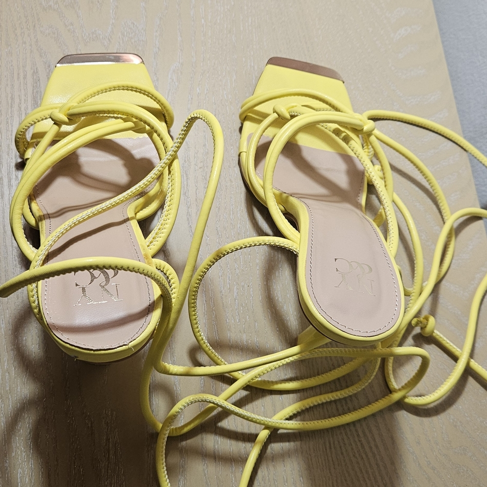 New York & Company Bright Yellow Lace-Up Sandals